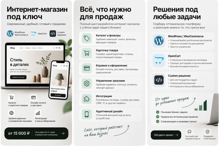 Интернет-магазин под ключ — WordPress/WooCommerce, OpenCart или custom