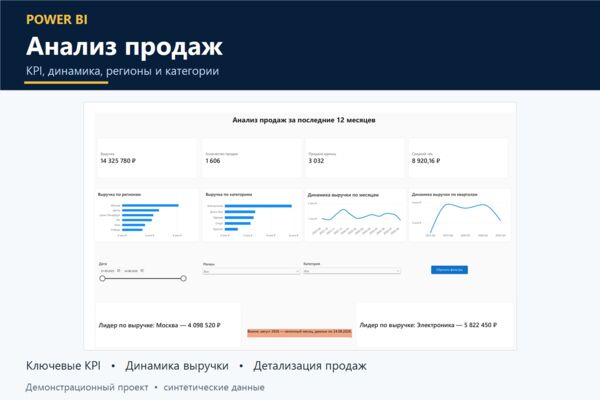 Power BI дашборд продаж — KPI, динамика и детализация