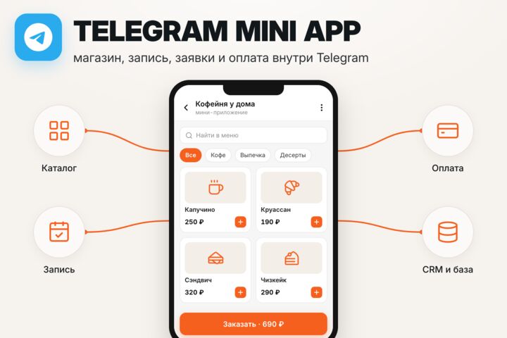 Мини-приложение Telegram (Mini App): магазин, запись, оплата