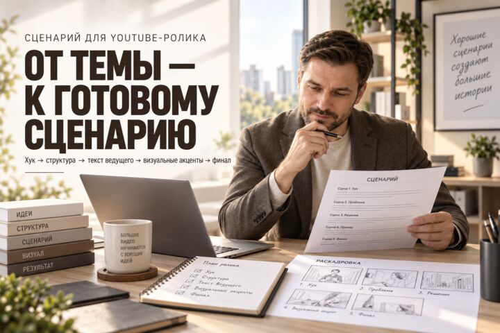 Напишу сценарий для YouTube-ролика эксперта, блогера или компании