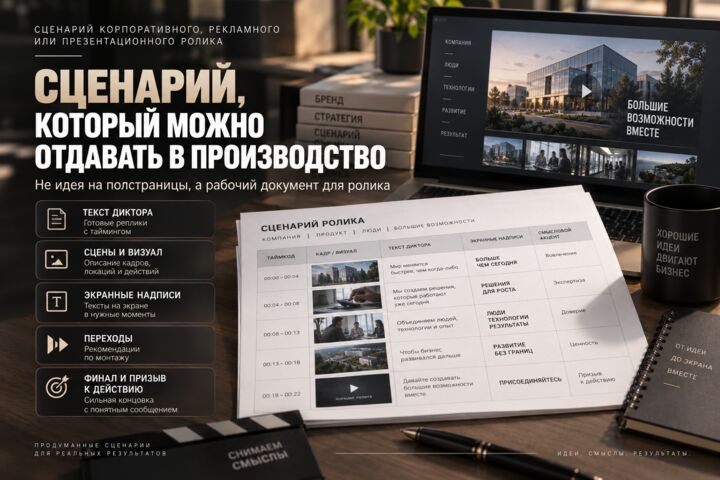 Напишу сценарий корпоративного, рекламного или презентационного ролика