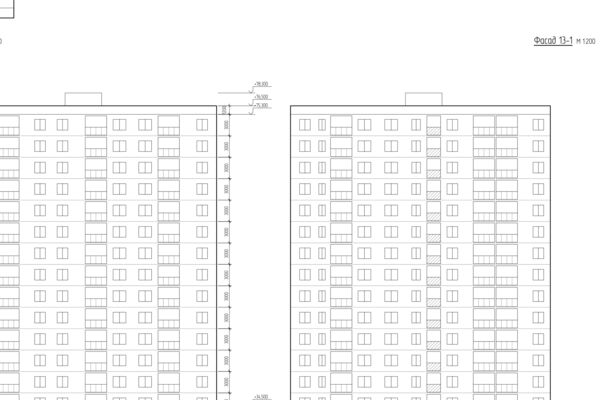 Многоэтажный жилой дом: планы этажей, фасады, разрез и генплан в AutoCAD