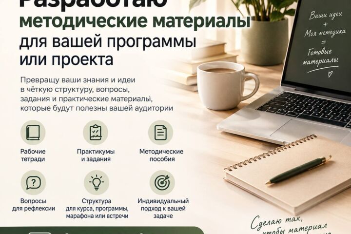 Разработаю образовательные и методические материалы для вашего проекта.