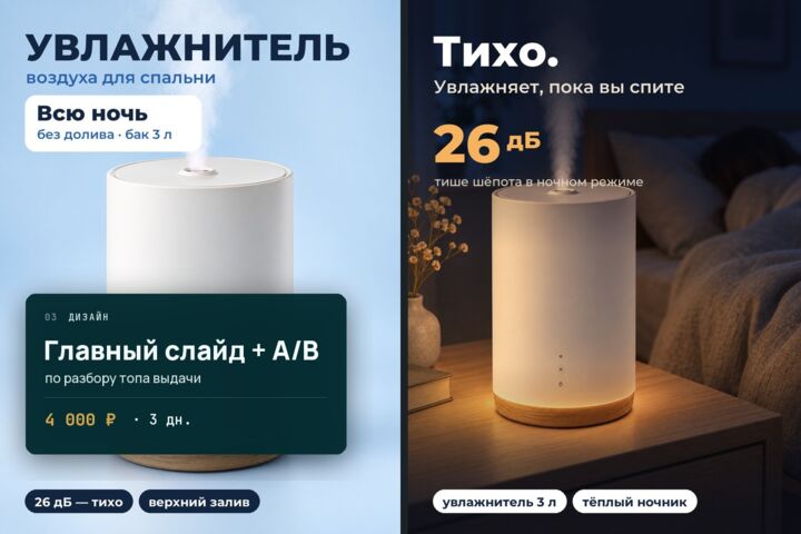 Главный слайд WB / Ozon + A/B-вариант с разбором топа категории