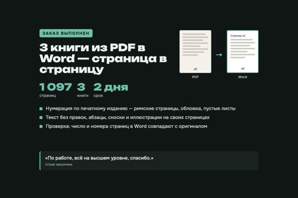 Перенос 3 книг из PDF в Word постранично — 1 097 страниц за 2 дня