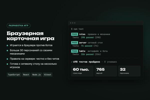 Браузерная карточная игра с ботами и сервером для игры по сети (NDA)