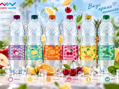 Разработка дизайна этикеток для линейки питьевой воды NORTH WATER со вкусами фруктов и ягод