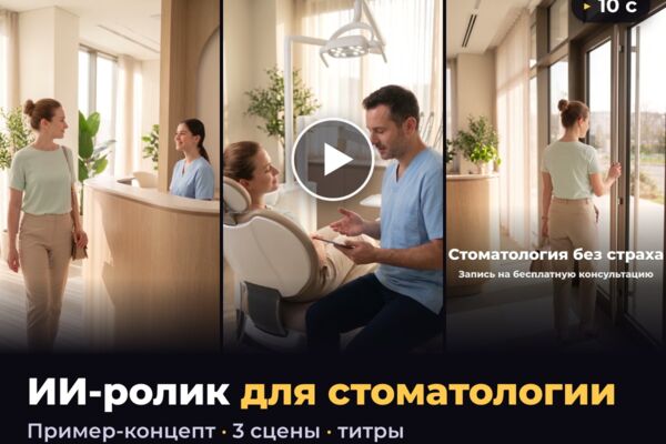 ИИ-ролик 10 секунд для стоматологической клиники (пример-концепт): реклама для ВК и Reels