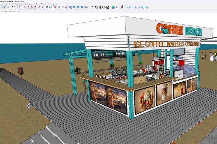 Планировка и 3D-визуализация кафе, кофейни или бара