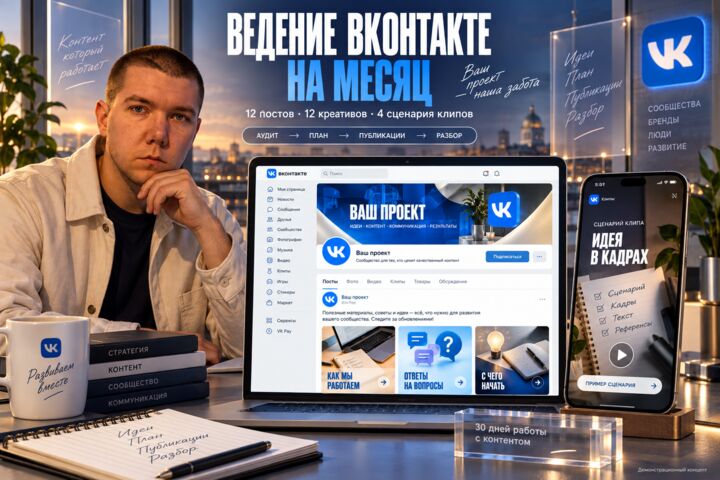Ведение сообщества ВКонтакте на месяц с продюсером