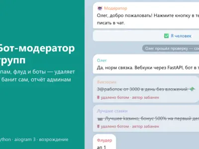 Бот-модератор Telegram-групп: возрождение заброшенного проекта — капча, антифлуд, защита от подмены букв, бан спамеров по имени, отчёты админам