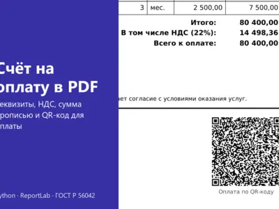 Генератор PDF-счетов на оплату: банковские реквизиты, НДС, сумма прописью, QR-код для оплаты по ГОСТ и проверка ИНН, БИК и счетов