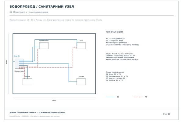 Водопровод санитарного узла: план, коллекторы и расчёт ветви