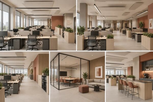 Дизайн современного офиса Open Space с переговорной и зоной отдыха