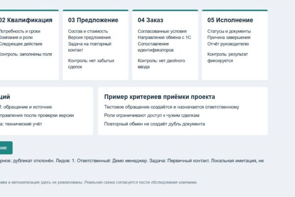 CRM: обращение, ответственный и задача без дублей — локальное демо