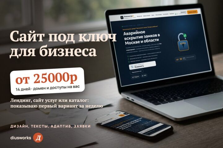 Сайт под ключ для бизнеса: дизайн, тексты, адаптив, заявки и запуск