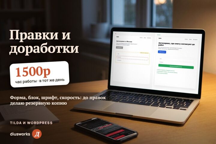 Правки и доработка сайта на Tilda или WordPress: час работы