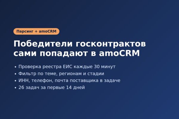 Мониторинг победителей госконтрактов ЕИС с задачами в amoCRM