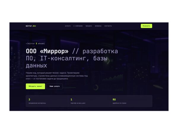 Лендинг IT-компании на чистом коде — разработка, консалтинг, DevOps и BI в одной команде, заявка на предварительную оценку