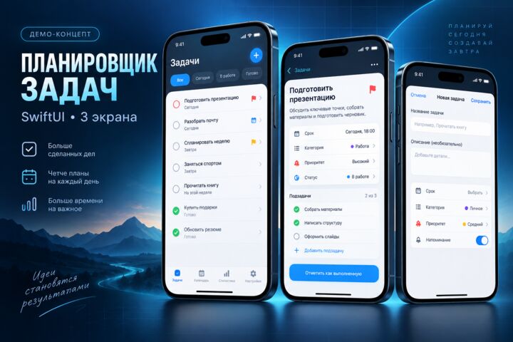 Создам рабочий прототип iOS-приложения на SwiftUI до 3 экранов