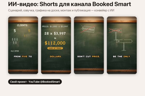 ИИ-видео: конвейер Shorts для YouTube-канала Booked Smart