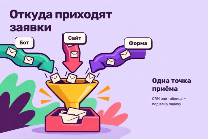 Интеграции: заявки в CRM и таблицы, оплата, YCLIENTS, доставка, сервисы по API