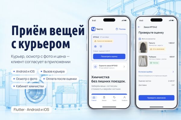 Мобильное приложение и веб-кабинет химчистки с курьером: осмотр и цена до начала чистки — «Чисто»