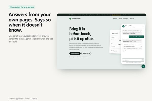 Relay: ИИ-чат для сайта, который отвечает по базе знаний компании и передаёт диалог менеджеру в Telegram