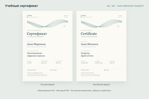 Учебный сертификат RU/EN — редактируемый дизайн-концепт