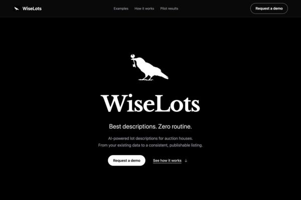 WiseLots — лендинг AI-сервиса для аукционных домов