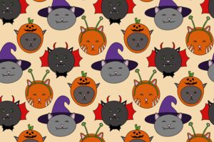 Cute_Halloween_cats_vector_seamless_background