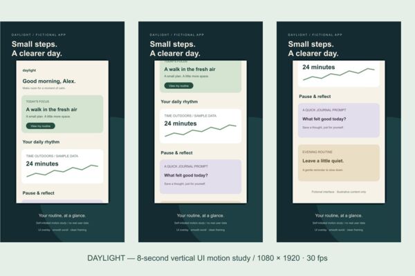 Daylight - vertical app UI reel and scroll animation