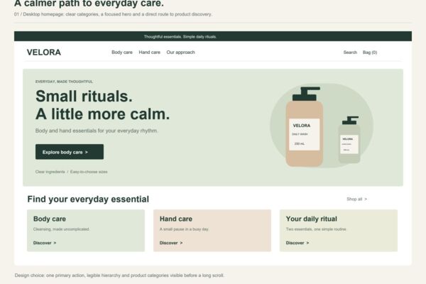 Personal care storefront - original desktop and mobile UX concept
