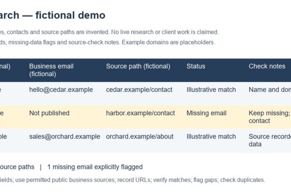 Business contact research — fictional demo