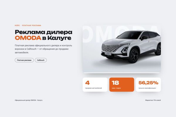 Рекламное продвижение дилера OMODA: 4 продажи автомобилей за месяц