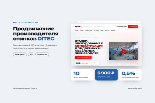 Продвижение завода «Дитек Машиностроение»: 10 продаж оборудования за месяц