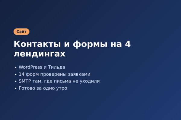 WordPress и Тильда: замена контактов и настройка форм заявок на 4 лендингах