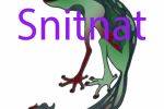Small lizard-like leaf-tailed red-green dragon with a cute smili