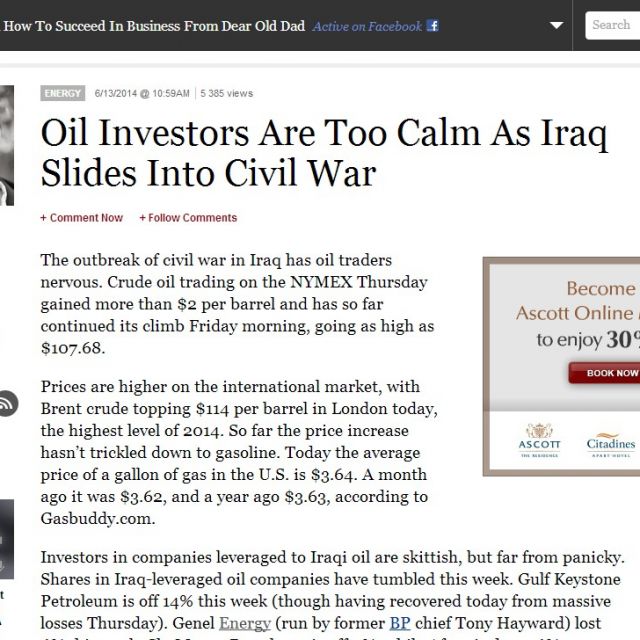 Oil Investors Are Too Calm As Iraq Slides into Civil War