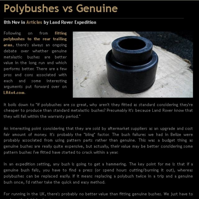Polybushes vs Genuine