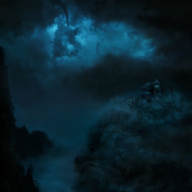 mysterious house in the mountains (matte painting)