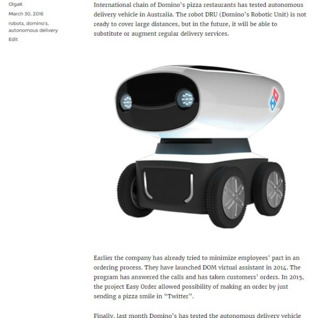 Ru->En Domino's Autonomous Delivery Vehicle