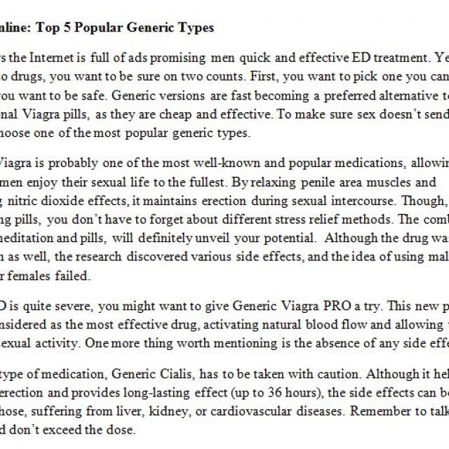 Viagra online: Top 5 Popular Generic Types
