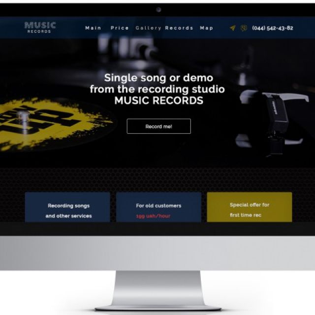 Landing page for Music records studio