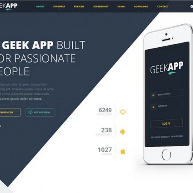 Geek App  Landing page PSD Template