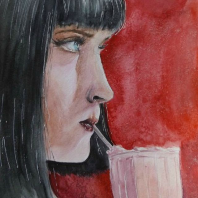 Mia Wallace in watercolor