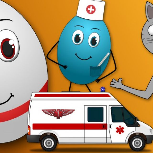 Funny Eggs. Ambulance. Cartoon for Children