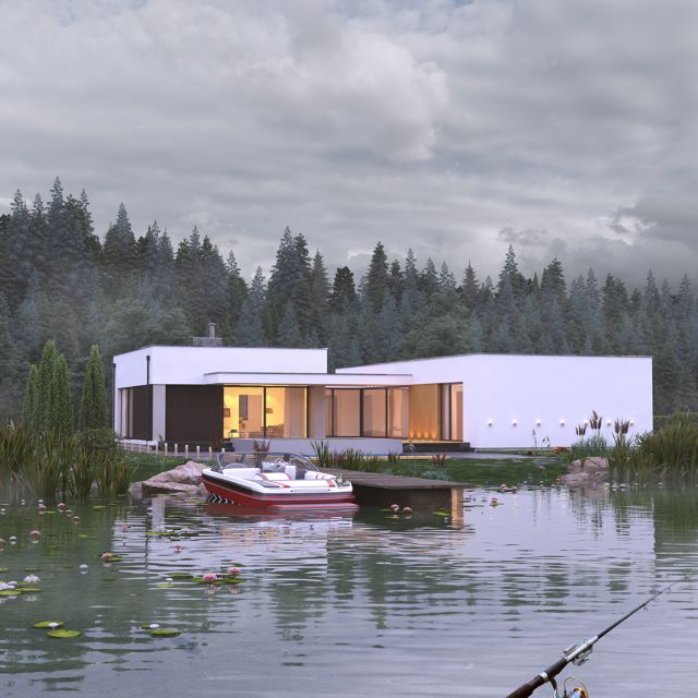Villa on the lake (cloudy)