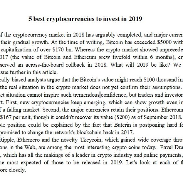 5 best cryptocurrencies to invest in 2019