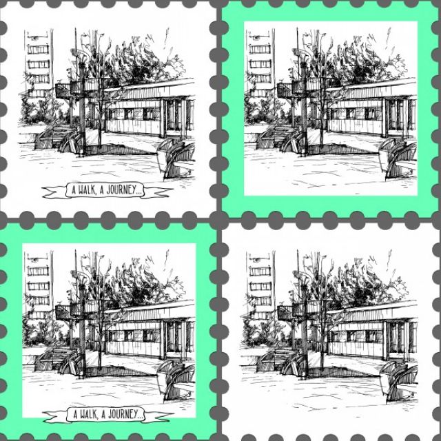 Stamps. View of the city landscape.